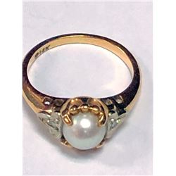 14k Gold Estate Ladies Pearl Ring