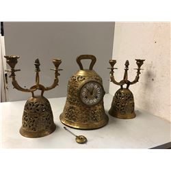 3 Piece French Bronze Clock Mantel Set