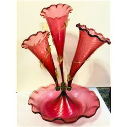 Victorian Cranberry Glass Epergne