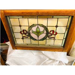 Victorian Stained Glass Window with Center Wreath