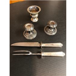 Sterliing Silver Candle Holders, Serving Set