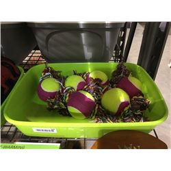 Bin of Dog Tennis Ball Tug Toys