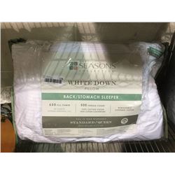 Seasons Standard Size White Down Pillow Back/Stomach Sleeper