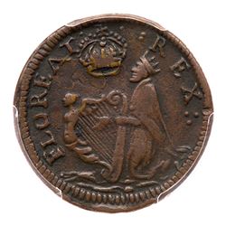 (1672) St. Patrick Farthing Griffee 31-6/5d, Martin 3g.5-Fc.20 R-7 PCGS graded XF45