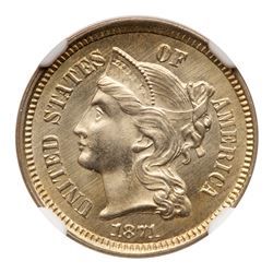 1871 Nickel Three Cents. NGC MS67