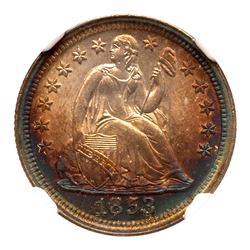 1853 Liberty Seated Dime. No arrows. NGC MS68