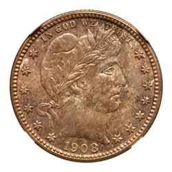 1908-S Barber Quarter Dollar. NGC MS67