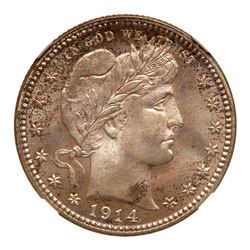 1914 Barber Quarter Dollar. NGC MS67