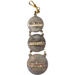 1904 St. Louis World's Fair - Three-piece Liberal Arts, Education & Electricity Buildings Watch Fob.