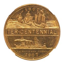 1907 Jamestown Tercentennial Expo - Battleship Virginia. HK-349, Brass. NGC MS63 Prooflike