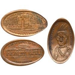 Three - 1907 Jamestown Tercentennial elongated Indian Head cents. JRE-1, 3 and 4.