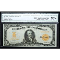 1907, $10 Gold Certificate. CGA Gem Unc