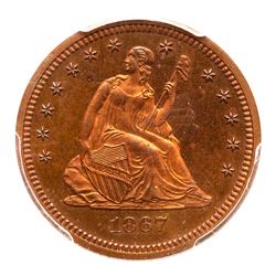 1867 Pattern Quarter Dollar. Copper, reeded edge. PCGS PF65