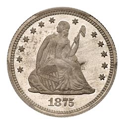 1875 Pattern Quarter Dollar. Aluminum, reeded edge. PCGS PF63