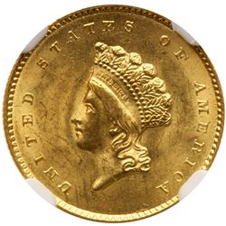 1855-O $1 Gold Indian. NGC MS64