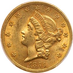 1854 $20 Liberty. Small date. PCGS MS62