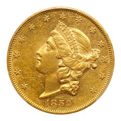 1859 $20 Liberty. PCGS AU50