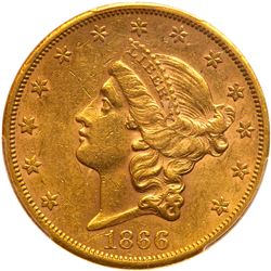 1866-S $20 Liberty. No motto. PCGS AU58