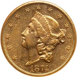 1874-CC $20 Liberty. NGC AU55