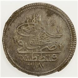 TURKEY: Abdul Hamid I, 1774-1789, AR kurush, AH1187 year 3, KM-396, EF.