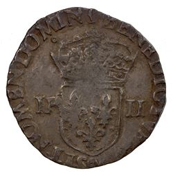 FRANCE: Henri III, 1574-1589, AR quart d'ecu (9.35g), Rennes, 1584. VF