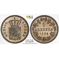 BAVARIA: Ludwig I, 1825-1848, AR kreuzer, 1839, KM-422, PCGS graded MS66.