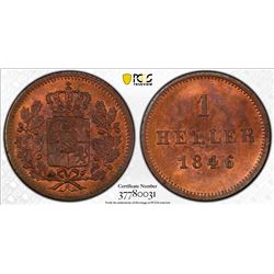 BAVARIA: Ludwig I, 1825-1848, AE heller, 1846, KM-796.1, PCGS graded MS65 RB.