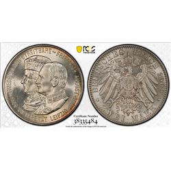 SAXONY: Friedrich August III, 1904-1918, AR 2 mark, 1909. PCGS MS66