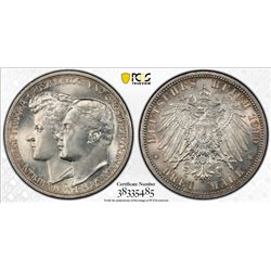 SAXE-WEIMAR-EISENACH: Wilhelm Ernst, 1901-1918, AR 3 mark, 1919-A. PCGS MS66