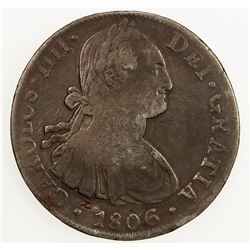 CHINA: CHOPMARKED COINS: MEXICO: Carlos IV, 1788-1808, AR 8 reales, 1806-Mo. F