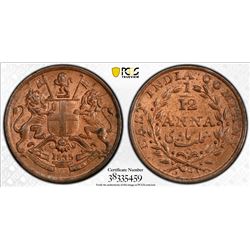 BRITISH INDIA: William IV, 1830-1837, AE 1/12 anna, 1835(m). PCGS MS64