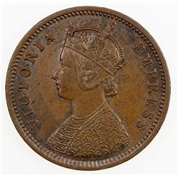 BRITISH INDIA: Victoria, Empress, 1876-1901, AE 1/4 anna, 1877(c). EF-AU
