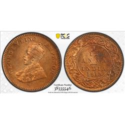 BRITISH INDIA: George V, 1910-1936, AE 1/12 anna, 1915(c). PCGS MS65