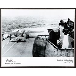 Photo of Jimmy Doolittle?s B-25 taking off the USS Hornet. Autographed by Richard Cole, Co-pilot