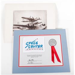 STS-47 Flown "Space Center Houston" Flag plus a classic B&W "piggy back" plane-on-plane photo