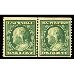 1910, 1c green coil. F-VF