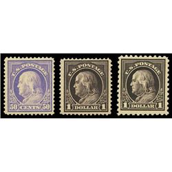 1912, 50c violet, DL watermark, also $1 violet brown and 1915, $1 violet black. VF