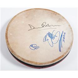 Drumhead Signed by Eric Clapton, David Gilmour, and Billy Gibbons