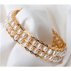 High Karat Yellow Gold, Pearl Bangle Bracelet