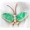 Image 1 : Jadeite, Cultured Pearl, Red Stone, 14K Yellow Gold Butterfly Brooch
