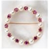 Image 1 : Pearl, Ruby, 14K Yellow Gold Circle Brooch