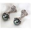 Image 1 : Pair of Tahitian Black Pearl, Diamond, 14K White Gold Drop Style Earrings