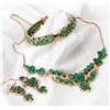 Image 1 : Emerald, 10K Yellow Gold Bracelet, Necklace & Earrings Suite