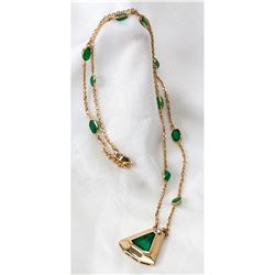 Emerald, Diamond, 14K Yellow Gold Pendant Necklace