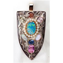 Custom Made Gemstone, Silver Floral Design Brooch