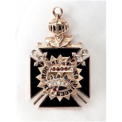 Diamond, Garnet, Onyx, 14K Yellow Gold Coat of Arms Pendant