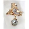Image 1 : Pearl, Diamond, 14K Yellow Gold Butterfly Pendant/Brooch