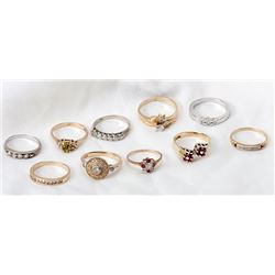 Collection of 10 Lady's Diamond, Gemstone Yellow Gold Rings