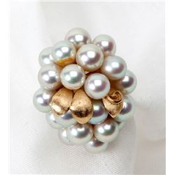 Cultured Pearl, 14K Yellow Gold Cluster Ring