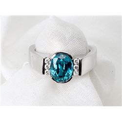 Lady's Blue Topaz, Diamond, 18K White Gold Ring